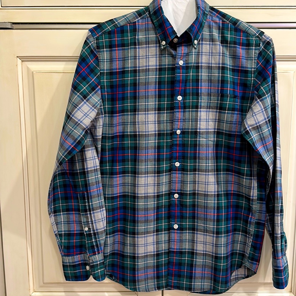 J. CREW MENS PLAID LIGHTWEIGHT BUTTON DOWN COTTON SHIRT SIZE SMALL